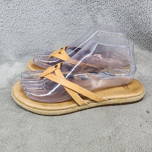 UGG Shoes Womens Size 7 Annice Tan Leather Slip On Thong Flip Flop Sandals - Picture 1 of 12